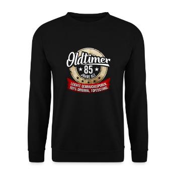 Zum 85. Geburtstag! - Unisex Pullover - Schwarz - Vorne - Alina (178cm) & Michal (187cm)