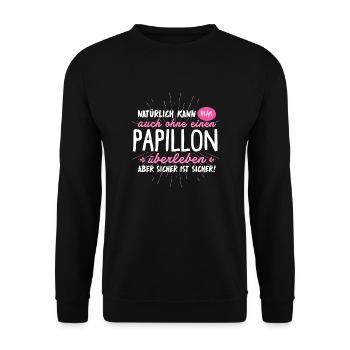 Papillon Hund Hunde Geschenk Überleben - Unisex Pullover - Schwarz - Vorne - Alina (178cm) & Michal (187cm)