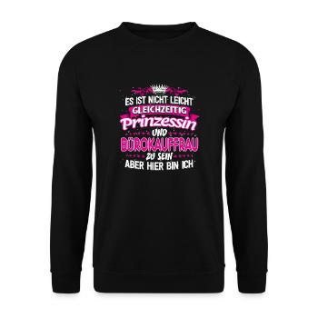 BÜROKAUFFRAU - gleichzeitig Prinzessin - Unisex Pullover - Schwarz - Vorne - Alina (178cm) & Michal (187cm)