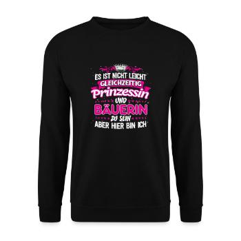 BÄUERIN - gleichzeitig Prinzessin - Unisex Pullover - Schwarz - Vorne - Alina (178cm) & Michal (187cm)