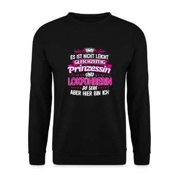 LOKFÜHRERIN - gleichzeitig Prinzessin - Unisex Pullover - Schwarz - Vorne - Alina (178cm) & Michal (187cm)