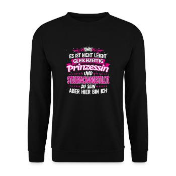STEUERFACHANGESTELLTE - gleichzeitig Prinzessin - Unisex Pullover - Schwarz - Vorne - Alina (178cm) & Michal (187cm)