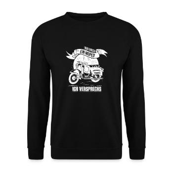 Moped fahren Ostalgie Schwalbe Simson Suhl - Unisex Pullover - Schwarz - Vorne - Alina (178cm) & Michal (187cm)
