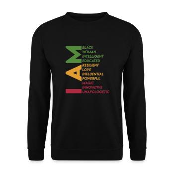 Ich bin eine farbige Frau, intelligent, gebildet - Unisex Pullover - Schwarz - Vorne - Alina (178cm) & Michal (187cm)