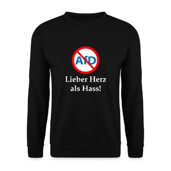 Gegen AfD! Herz statt Hass - Unisex Pullover - Schwarz - Vorne - Alina (178cm) & Michal (187cm)