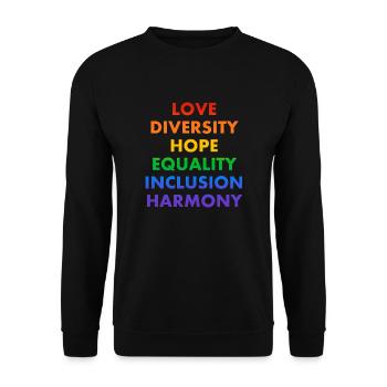 LIEBE VIELFALT HOFFNUNG GLEICHHEIT INKLUSION HARMONIE - Unisex Pullover - Schwarz - Vorne - Alina (178cm) & Michal (187cm)
