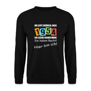 Legende geboren 1954. Lustiger Geburtstagsspruch - Unisex Pullover - Schwarz - Vorne - Alina (178cm) & Michal (187cm)