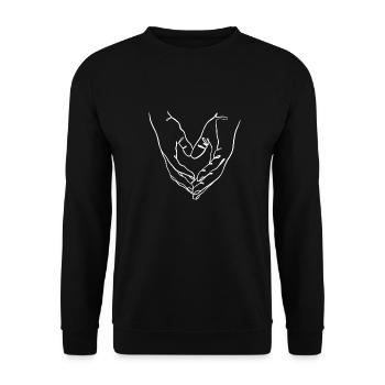 Handgeste Herz Strichzeichnung weiß - Unisex Pullover - Schwarz - Vorne - Alina (178cm) & Michal (187cm)
