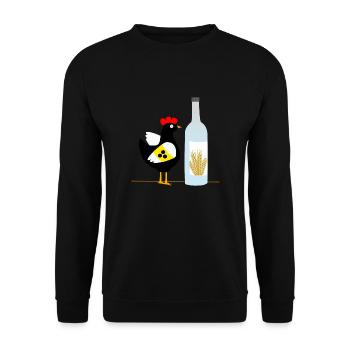 Auch ein blindes Huhn findet 1 Korn schw weiß - Unisex Pullover - Schwarz - Vorne - Alina (178cm) & Michal (187cm)