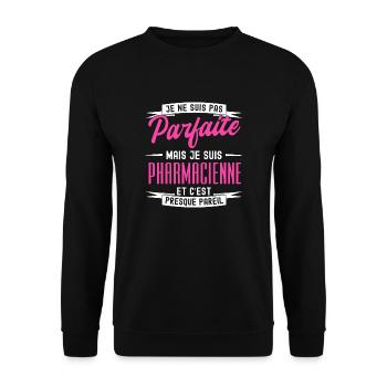 pas parfaite mais pharmacienne - Sweat-shirt Unisexe - noir - Devant - Alina (178cm) & Michal (187cm)