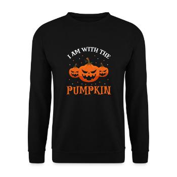 I Am With The PUMPKIN Cool Funny Halloween - Unisex Pullover - Schwarz - Vorne - Alina (178cm) & Michal (187cm)