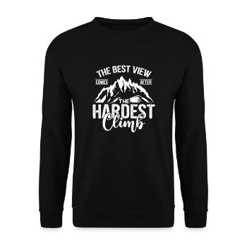 Klettern wandern und die Aussicht genießen wandern - Unisex Pullover - Schwarz - Vorne - Alina (178cm) & Michal (187cm)