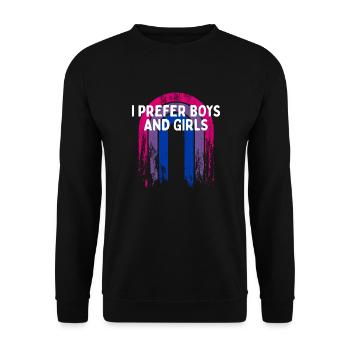 I Prefer Boys and Girls Bisexual LGBTQ Bi Pride - Unisex Pullover - Schwarz - Vorne - Alina (178cm) & Michal (187cm)