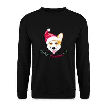 Corgi gallois souriant en chapeau de Père Noël - Sweat-shirt Unisexe - noir - Devant - Alina (178cm) & Michal (187cm)