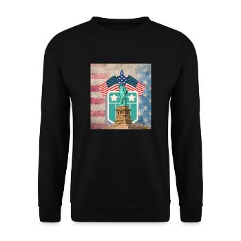 USA, Freiheitsstatue, Sterne und Gürtel. - Unisex Pullover - Schwarz - Vorne - Alina (178cm) & Michal (187cm)