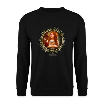Spruch Du mich auch Frau mit Lebkuchenherz - Unisex Pullover - Schwarz - Vorne - Alina (178cm) & Michal (187cm)