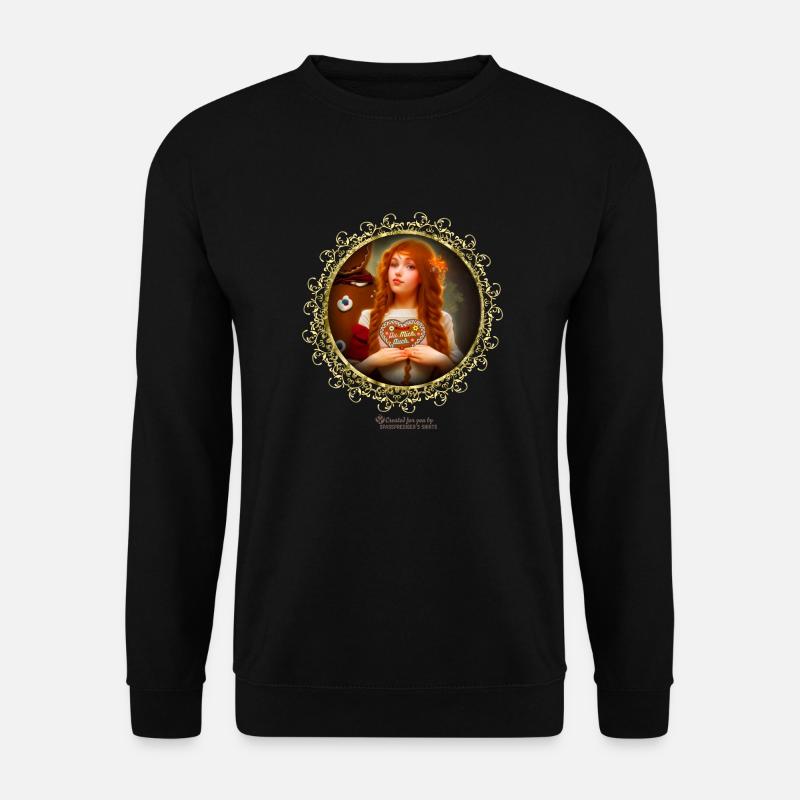 Spruch Du mich auch Frau mit Lebkuchenherz - Unisex Pullover - Schwarz