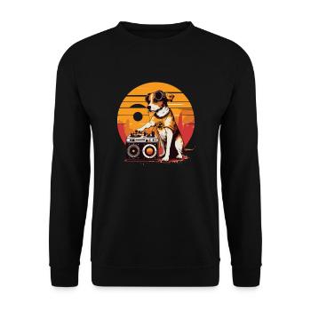 DJ Hund Retro Vintage Sunset T-Shirt - Unisex Pullover - Schwarz - Vorne - Alina (178cm) & Michal (187cm)