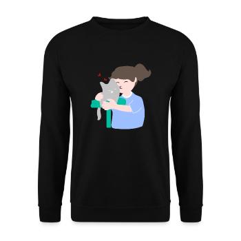 Woman kissing her cute cat - Unisex Sweatshirt - black - Front - Alina (178cm) & Michal (187cm)