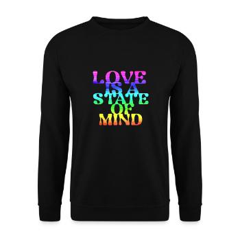 love is a state of mind, LGBT,regenbogen,bunt - Unisex Pullover - Schwarz - Vorne - Alina (178cm) & Michal (187cm)