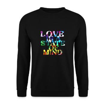 love is a state of mind, LGBT,regenbogen,bunt - Unisex Sweatshirt - black - Front - Alina (178cm) & Michal (187cm)
