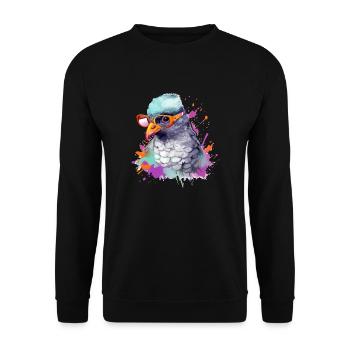 Manu die Taube - Unisex Pullover - Schwarz - Vorne - Alina (178cm) & Michal (187cm)