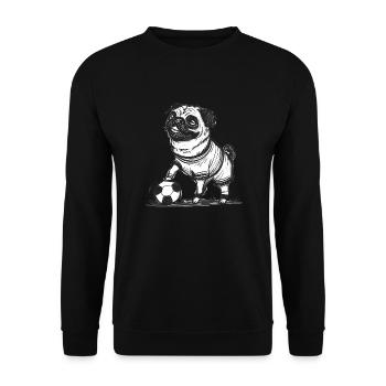 Fußball Mops Zeichnung - Unisex Pullover - Schwarz - Vorne - Alina (178cm) & Michal (187cm)
