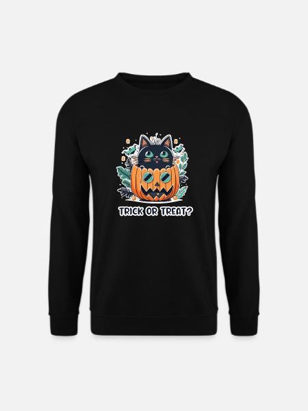 Cute Black Cat Sitting In Funny Face Pumpkin - Unisex Sweatshirt - black