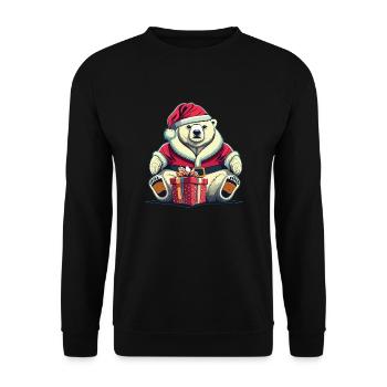 Seriöse Bär Weihnachtsmütze mit Weihnachtsgeschenk - Unisex Pullover - Schwarz - Vorne - Alina (178cm) & Michal (187cm)