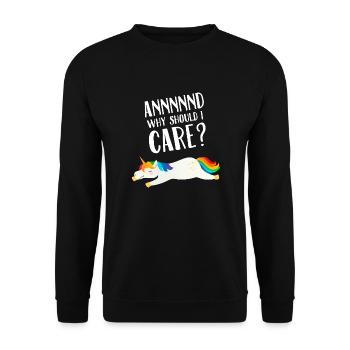Annnnnd Warum sollte ich mich für Einhorn interessieren? - Unisex Pullover - Schwarz - Vorne - Alina (178cm) & Michal (187cm)