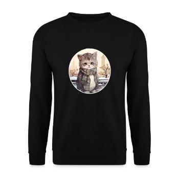Stadtkatze im Schnee - Unisex Pullover - Schwarz - Vorne - Alina (178cm) & Michal (187cm)