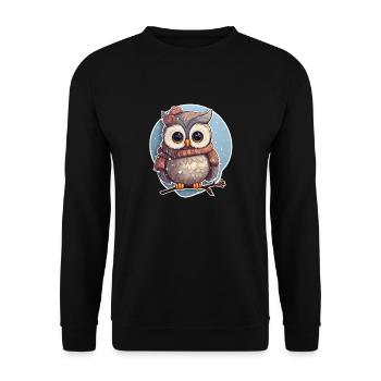Süsses Eulenmädchen im Winter - Unisex Pullover - Schwarz - Vorne - Alina (178cm) & Michal (187cm)