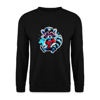 Cooler Waschbär mit Mütze und Brille - Unisex Pullover - Schwarz - Vorne - Alina (178cm) & Michal (187cm)