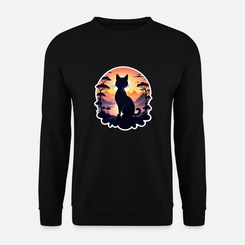 Cat Landscape and Sunset - Unisex Sweatshirt - black