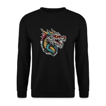 Asiatischer Drache - Japan - Chinesisch - Unisex Pullover - Schwarz - Vorne - Alina (178cm) & Michal (187cm)