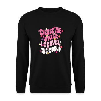 Excuse Me While I Travel The World Groovy Vintage - Unisex Sweatshirt - black - Front - Alina (178cm) & Michal (187cm)