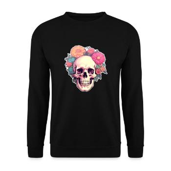 Human Skull & Flowers 2 - Unisex Sweatshirt - black - Front - Alina (178cm) & Michal (187cm)
