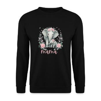 Mama Heart Floral Wreath Elephant Baby Shower - Unisex Pullover - Schwarz - Vorne - Alina (178cm) & Michal (187cm)