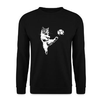 Katze Fußball Fussballer - Unisex Pullover - Schwarz - Vorne - Alina (178cm) & Michal (187cm)