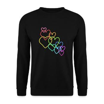 bunte Herzen Valentinstag - Unisex Pullover - Schwarz - Vorne - Alina (178cm) & Michal (187cm)