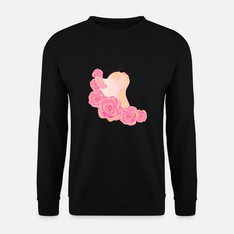 Katze unter Rosen - Unisex Pullover - Schwarz
