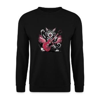 Rocking Cat with Electric Guitar – Wild Music Design - Unisex Sweatshirt - black - Front - Alina (178cm) & Michal (187cm)