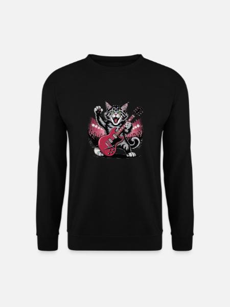 Rocking Cat with Electric Guitar – Wild Music Design - Unisex Sweatshirt - black