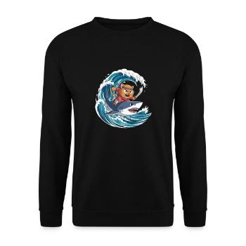 Ninja Cat Rides Shark – Funny Anime T-Shirt - Unisex Sweatshirt - black - Front - Alina (178cm) & Michal (187cm)