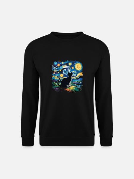 Nuit étoilée artistique avec chat – Van Gogh St - Sweat-shirt Unisexe - noir