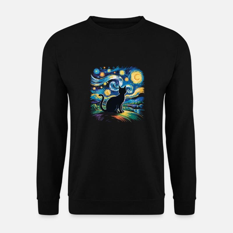 Artistic Starry Night with Cat – Van Gogh St - Unisex Sweatshirt - black