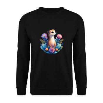 Surikate-Design im trendigen Grain-Look - Unisex Pullover - Schwarz - Vorne - Alina (178cm) & Michal (187cm)
