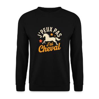 J'Peut Pas, J'Ai Cheval – Humor, Équestre, Kavalie - Unisex Pullover - Schwarz - Vorne - Alina (178cm) & Michal (187cm)
