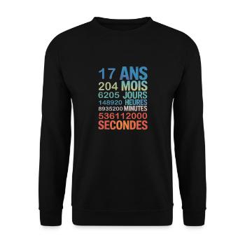 17 Ans – Le Temps en Secondes, Minutes - Unisex Pullover - Schwarz - Vorne - Alina (178cm) & Michal (187cm)