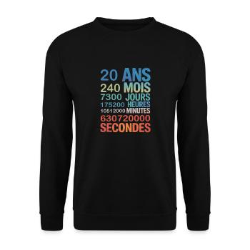 20 Ans – Chronomètre de Vie en Secondes - Unisex Sweatshirt - black - Front - Alina (178cm) & Michal (187cm)